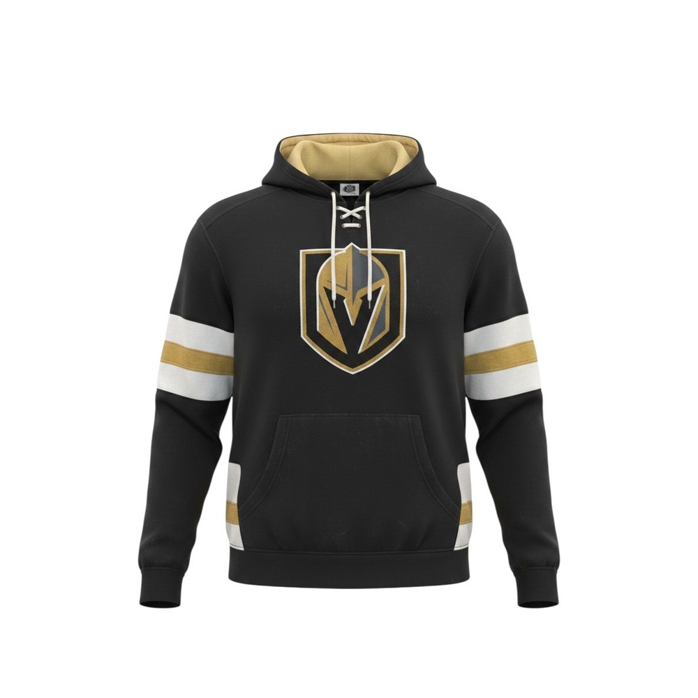 NHL Vegas Golden Knights Hoodie Medium Black Gold Lace Up Hockey Jersey Style